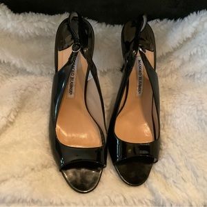Black Manolo Blahnik peep toe heels